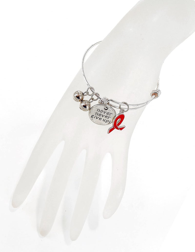 fiona Awareness Bangles For Women - AIDS HIV Blood Cancer Awareness Bracelets Charm Bangle - Red Ribbon Positive Inspirational Message Charm Bangle 1 pc - Image 2