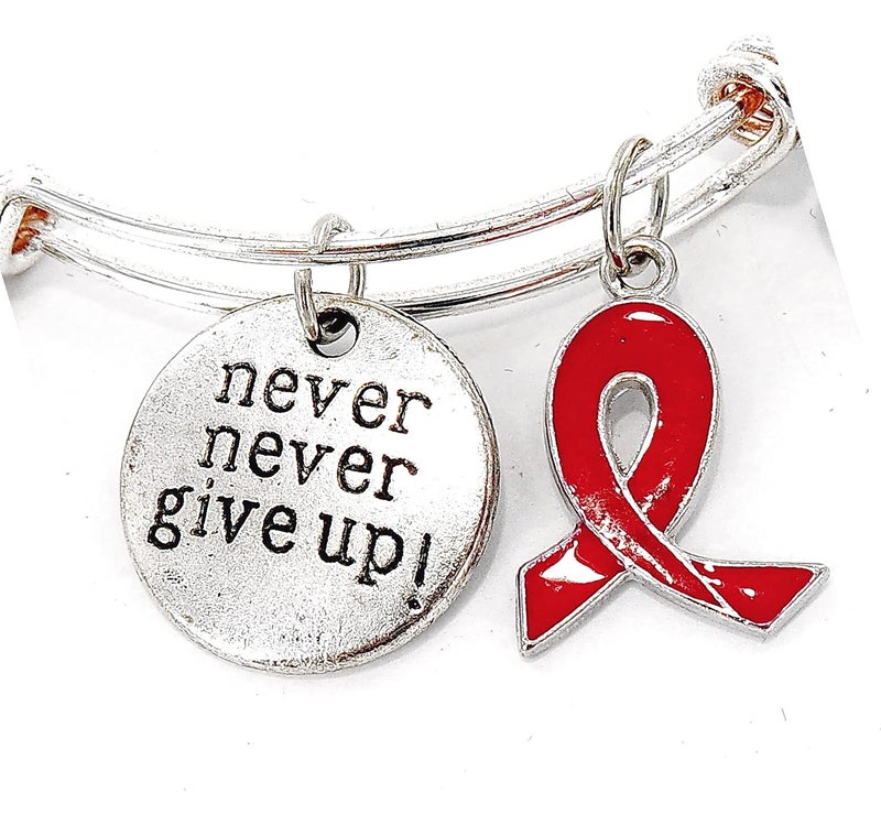 fiona Awareness Bangles For Women - AIDS HIV Blood Cancer Awareness Bracelets Charm Bangle - Red Ribbon Positive Inspirational Message Charm Bangle 1 pc - Image 3