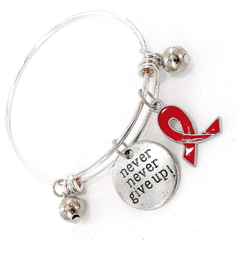 fiona Awareness Bangles For Women - AIDS HIV Blood Cancer Awareness Bracelets Charm Bangle - Red Ribbon Positive Inspirational Message Charm Bangle 1 pc - Image 5
