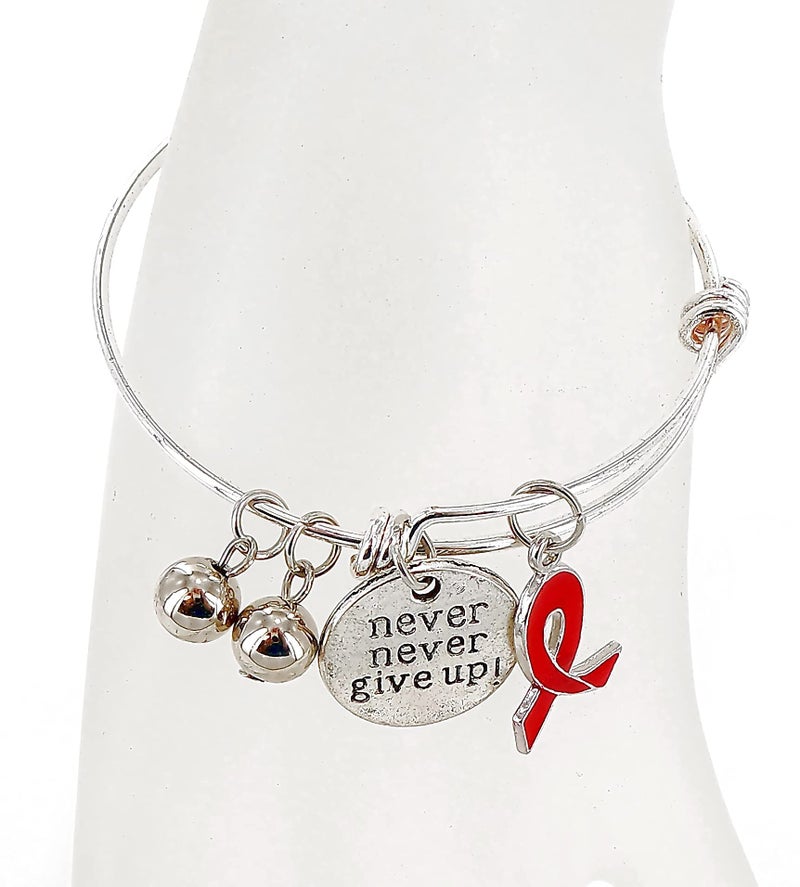 fiona Awareness Bangles For Women - AIDS HIV Blood Cancer Awareness Bracelets Charm Bangle - Red Ribbon Positive Inspirational Message Charm Bangle 1 pc - Image 4