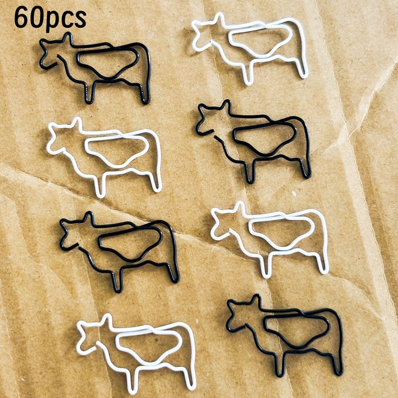 Cow Shaped Paper Clips 60 Cows Creative Animal Metal Bookmarks for Office Supplies Wedding Coworkers Gifts Cow Lovers White and Black - Image 1
