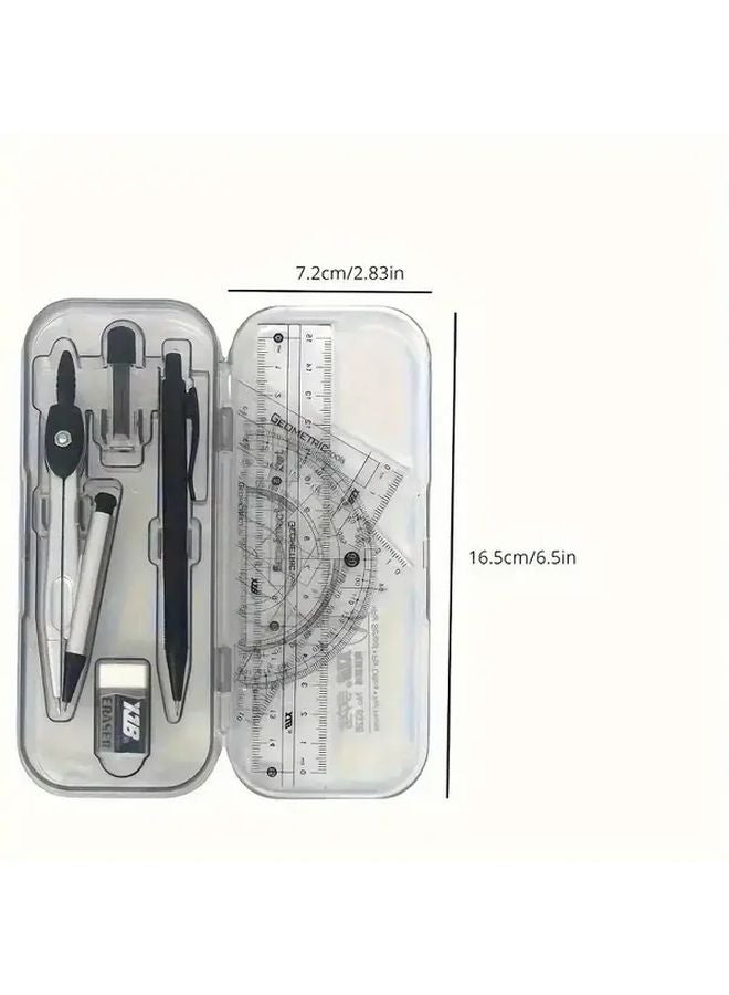 Black 8 Piece Geometric Compass Set With Ruler Protractor Triangle Eraser - Image 3