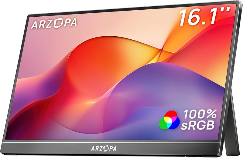 ARZOPA 16.1" Portable Monitor, 100% sRGB FHD 1080P Kickstand Portable Laptop Monitor High Color Gamut Display IPS Eye Care Screen for High-end Office & Entertainment -Z1C - Image 1