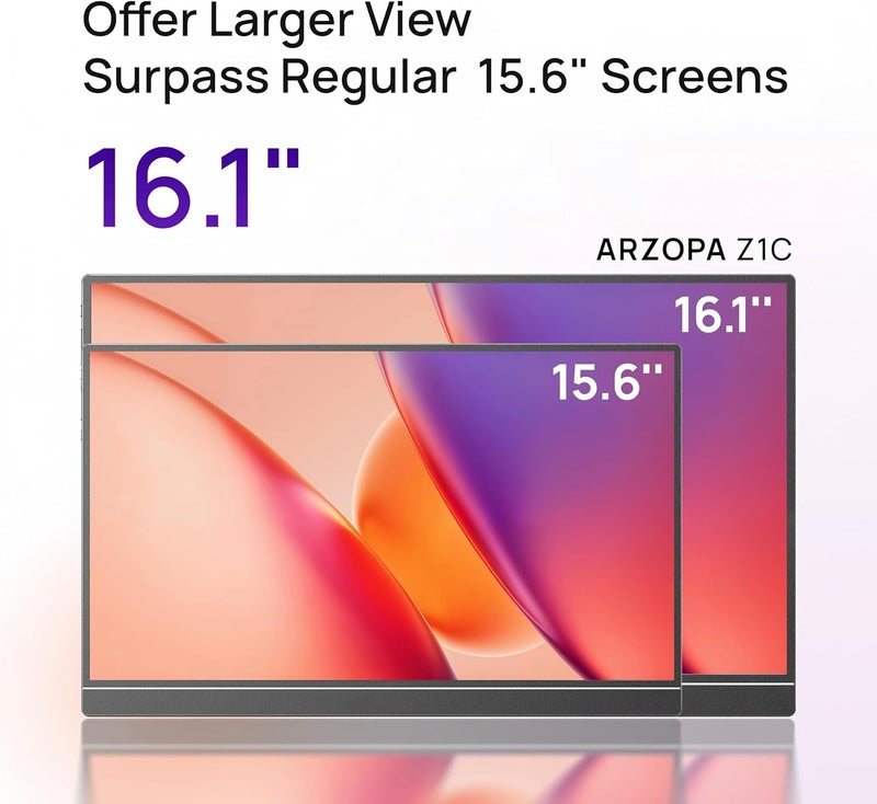 ARZOPA 16.1" Portable Monitor, 100% sRGB FHD 1080P Kickstand Portable Laptop Monitor High Color Gamut Display IPS Eye Care Screen for High-end Office & Entertainment -Z1C - Image 2