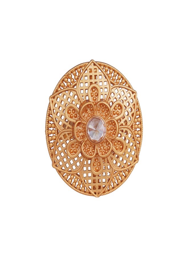 JFL - Jewellery for Less Stylish Matte Gold Plated Floral LCD Stone Studded Adjustable Finger Ring for Women & Girls.,Valentine - Image 1