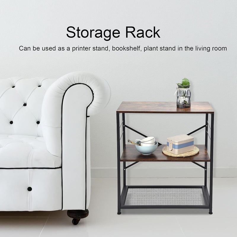 klarako Kitchen Bakers Rack, 3 Tier Industrial Metal Microwave Oven Stand Standing Kitchen Utility Storage Shelf, for Home Kitchen Living Room, Rustic Brown and Black - Image 2