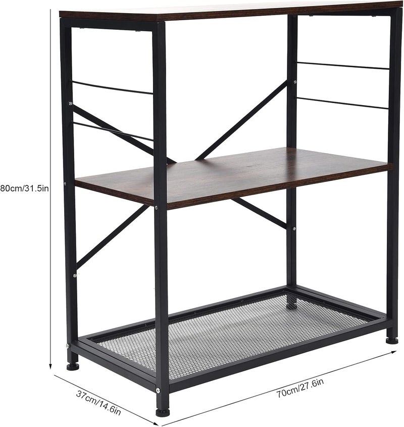 klarako Kitchen Bakers Rack, 3 Tier Industrial Metal Microwave Oven Stand Standing Kitchen Utility Storage Shelf, for Home Kitchen Living Room, Rustic Brown and Black - Image 3