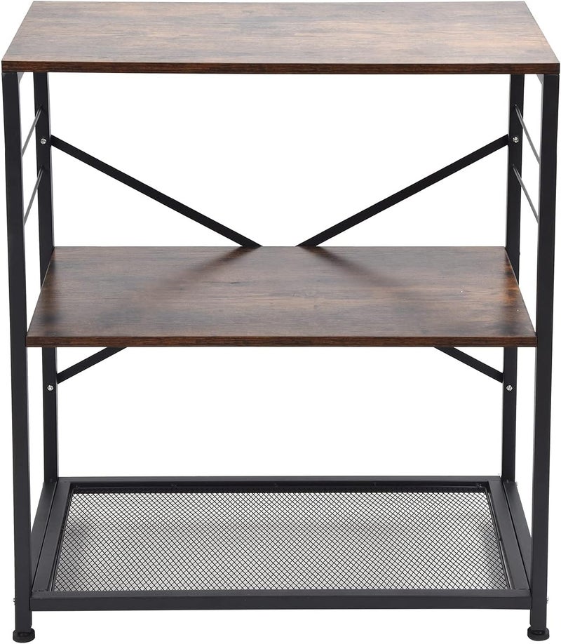 klarako Kitchen Bakers Rack, 3 Tier Industrial Metal Microwave Oven Stand Standing Kitchen Utility Storage Shelf, for Home Kitchen Living Room, Rustic Brown and Black - Image 1