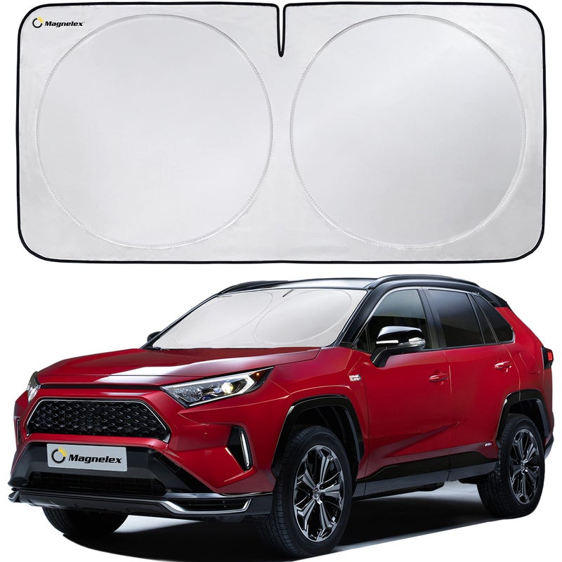 Magnelex Car Windshield Sunshade Advanced LightBlocking Protection Foldable Sun Shade with Mirror CutOut Keeps Your Vehicle Cool Fit for Cars Trucks and SUVs Medium 62 x 32 in