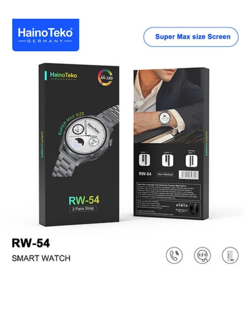 Haino Teko - RW 54 Round Screen Super Size AMOLED Display Smart Watch With 3 Pair Straps and Wireless Charger Black - Image 1