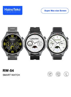 RW 54 Round Screen Super Size AMOLED Display Smart Watch With 3 Pair Straps and Wireless Charger Black