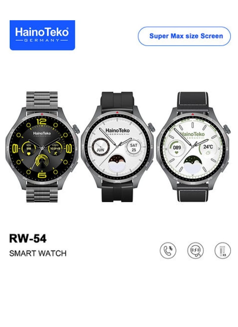 Haino Teko - RW 54 Round Screen Super Size AMOLED Display Smart Watch With 3 Pair Straps and Wireless Charger Black - Image 1
