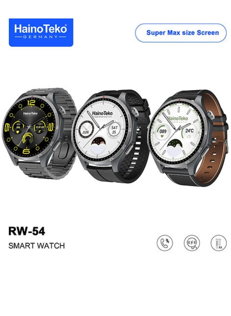 Haino Teko - RW 54 Round Screen Super Size AMOLED Display Smart Watch With 3 Pair Straps and Wireless Charger Black - Image 1
