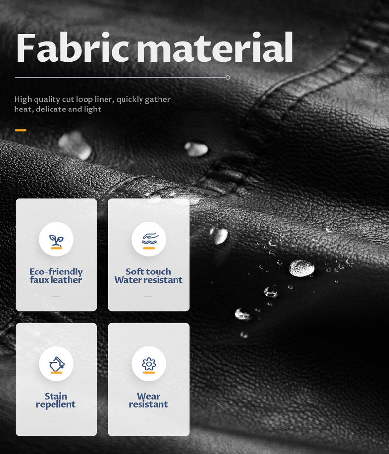 CREATMO US Men's Leather Style Jacket Bomber Motorcycle Jacket Classic Biker Jacket Black L - Image 5