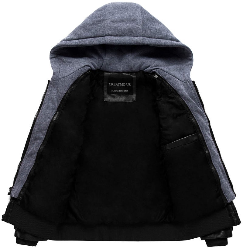 CREATMO US Men's Leather Style Jacket Bomber Motorcycle Jacket Classic Biker Jacket Black L - Image 3