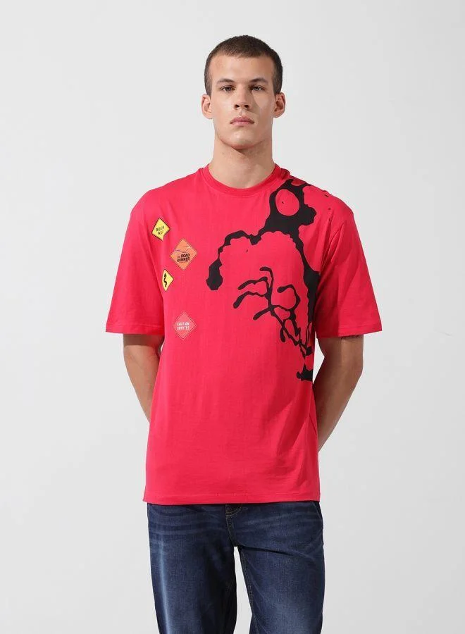 The Indian Garage Co Men Boxy Fit Solid Crew Neck Half Sleeves T-Shirt