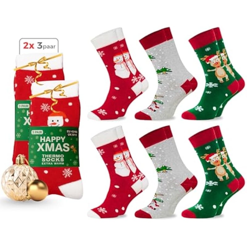 Loquat Chili Lifestyle 6 Pairs Warm Thermal Socks Xmas Socks for Men and Women in Sizes 35-38, 39-42 & 43-46  Socks as a Gift for Men and Women - Image 1
