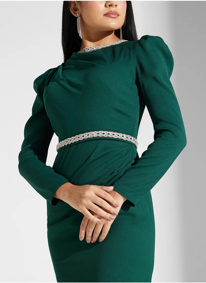 Akadia Fashion round neck shiny crystals dress