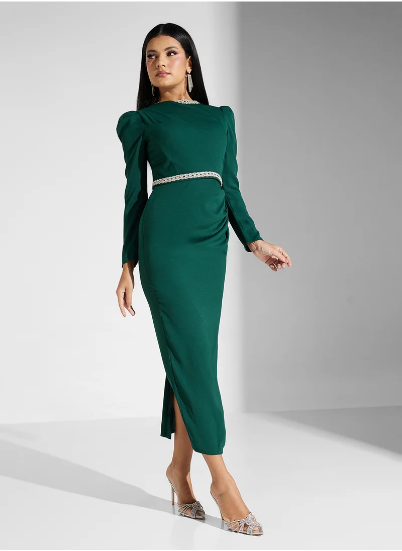 Akadia Fashion round neck shiny crystals dress