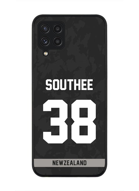 Rugged Black Edge Case for Samsung Galaxy A22 (LTE / 4G) , Slim fit Soft Case Flexible thin Cover - Player Name - Tim Southee, Jersey Number- 38