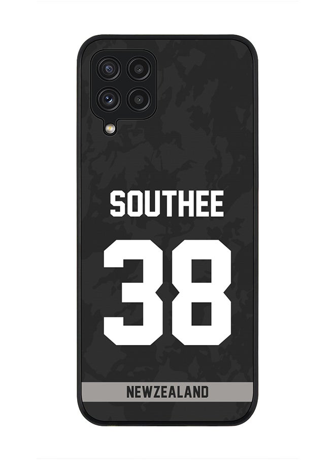 Rugged Black Edge Case for Samsung Galaxy A22 (LTE / 4G) , Slim fit Soft Case Flexible thin Cover - Player Name - Tim Southee, Jersey Number- 38