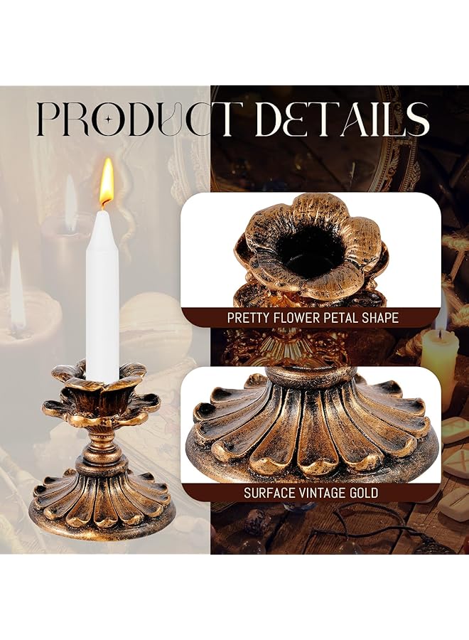 إيروريكس مجموعة من 2 حامل شموع عتيق من الراتنج حامل شموع برونزي عتيق مناسب للديكور المنزلي وحفلات الزفاف والذكرى السنوية والطراز الكلاسيكي البرونزي - Image 3