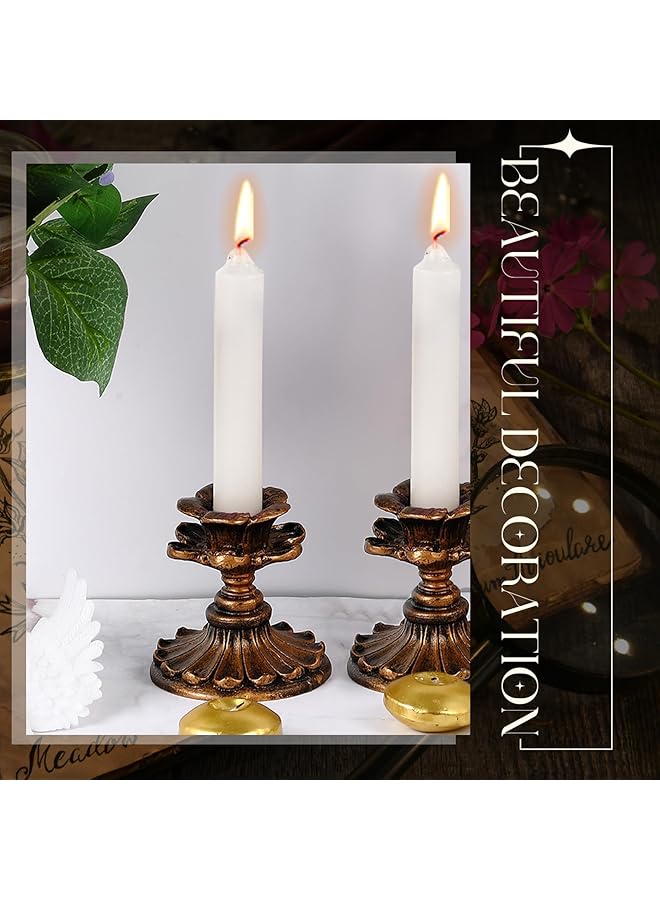 إيروريكس مجموعة من 2 حامل شموع عتيق من الراتنج حامل شموع برونزي عتيق مناسب للديكور المنزلي وحفلات الزفاف والذكرى السنوية والطراز الكلاسيكي البرونزي - Image 4