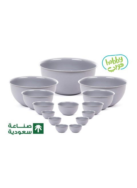 هوبي طقم زبدية 14حبة (0.5،1،2،3،5)لتر رمادي