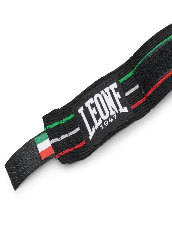 LEONE 1947 AB705 Boxing Hand Wraps – Elastic Cotton Wrist & Knuckle Support for Boxing, MMA & Muay Thai – Pair - 138" - col. Italian Flag on Black Background - Image 2