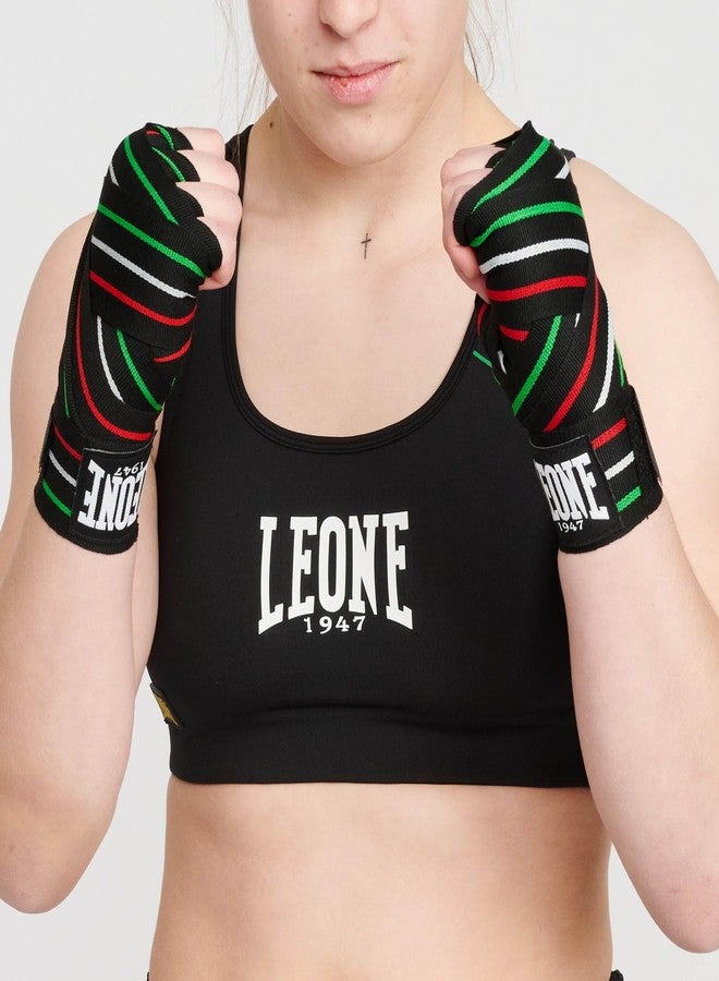 LEONE 1947 AB705 Boxing Hand Wraps – Elastic Cotton Wrist & Knuckle Support for Boxing, MMA & Muay Thai – Pair - 138" - col. Italian Flag on Black Background - Image 3