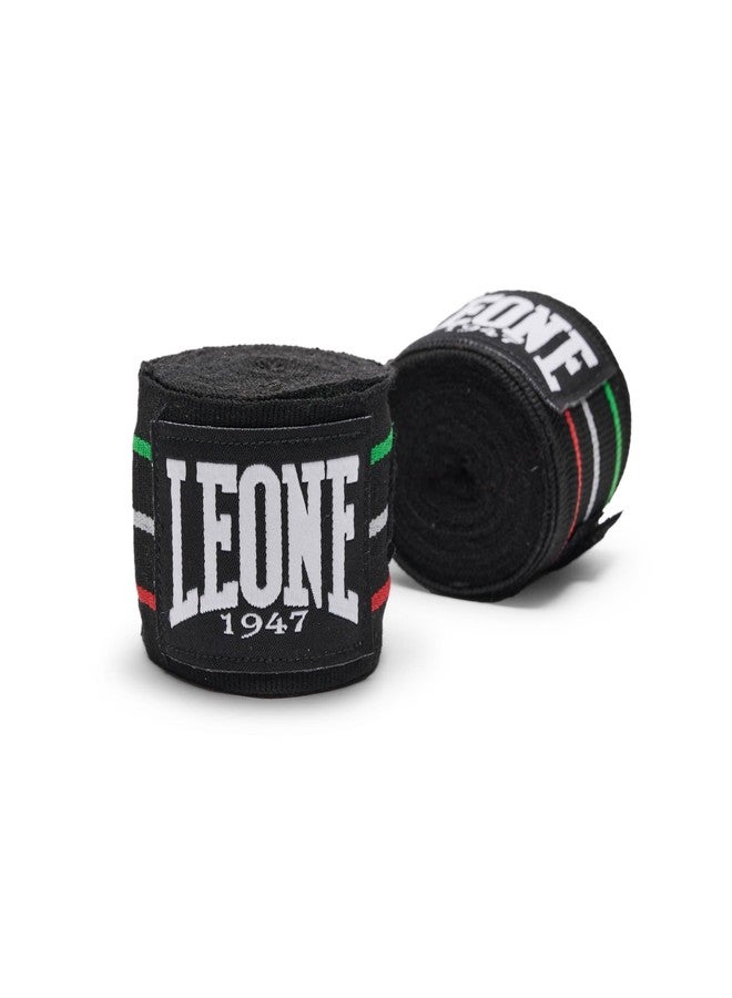LEONE 1947 AB705 Boxing Hand Wraps – Elastic Cotton Wrist & Knuckle Support for Boxing, MMA & Muay Thai – Pair - 138" - col. Italian Flag on Black Background - Image 1