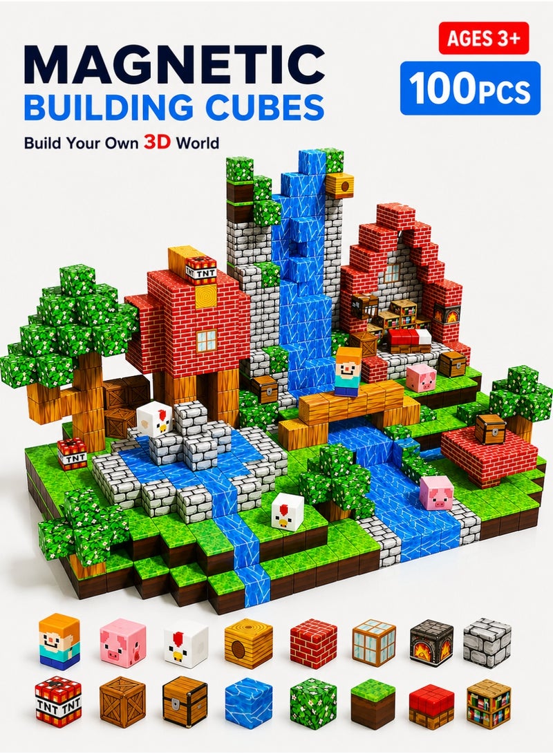 RAKAY 100PCS Magnetic Building Blocks Set for Kids Ages 3-12, High-Strength Magnetic Cubes, STEM Montessori Educational Toy for Boys & Girls, Creative Construction & Stacking Game Gift - Image 1