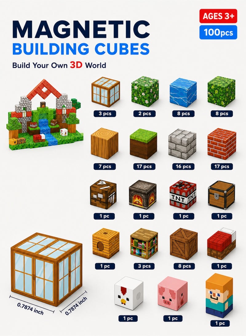 RAKAY 100PCS Magnetic Building Blocks Set for Kids Ages 3-12, High-Strength Magnetic Cubes, STEM Montessori Educational Toy for Boys & Girls, Creative Construction & Stacking Game Gift - Image 4