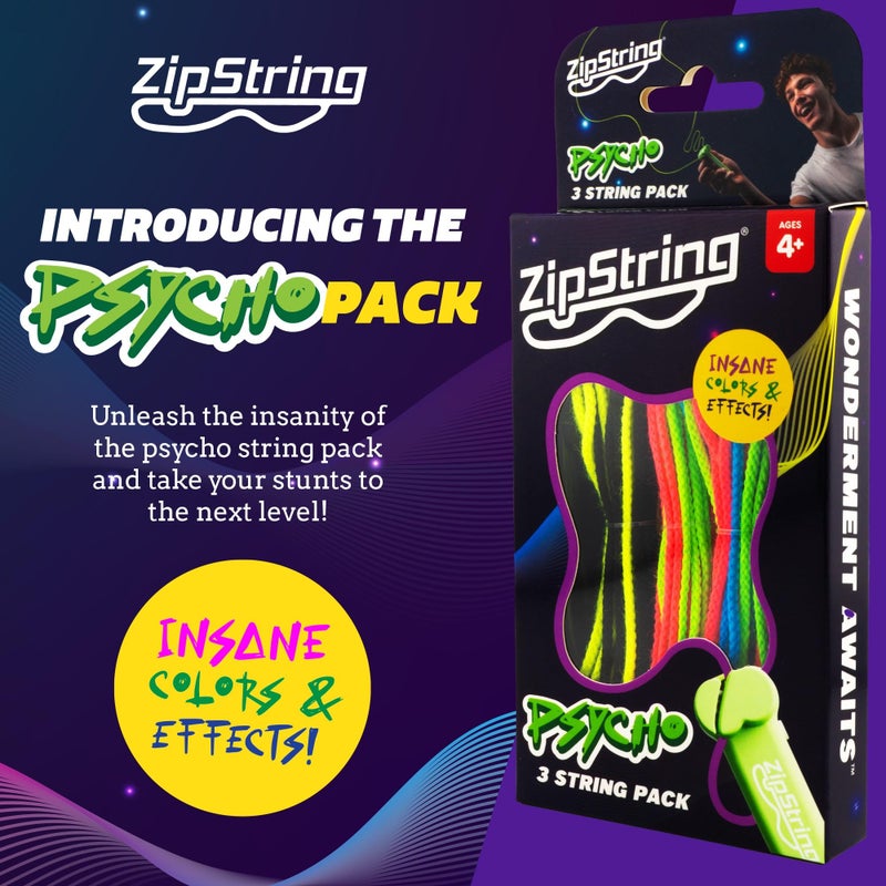 ZipString Psycho Strings, Pack of 3 - Luma Replacement Strings for Rope Launcher Toy - Glow in The Dark Fidget String for Kids & Adults - Shark Tank Featured Lasso Rope Loop String Replacement - Image 2