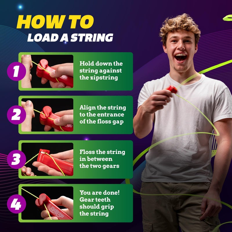 ZipString Psycho Strings, Pack of 3 - Luma Replacement Strings for Rope Launcher Toy - Glow in The Dark Fidget String for Kids & Adults - Shark Tank Featured Lasso Rope Loop String Replacement - Image 4
