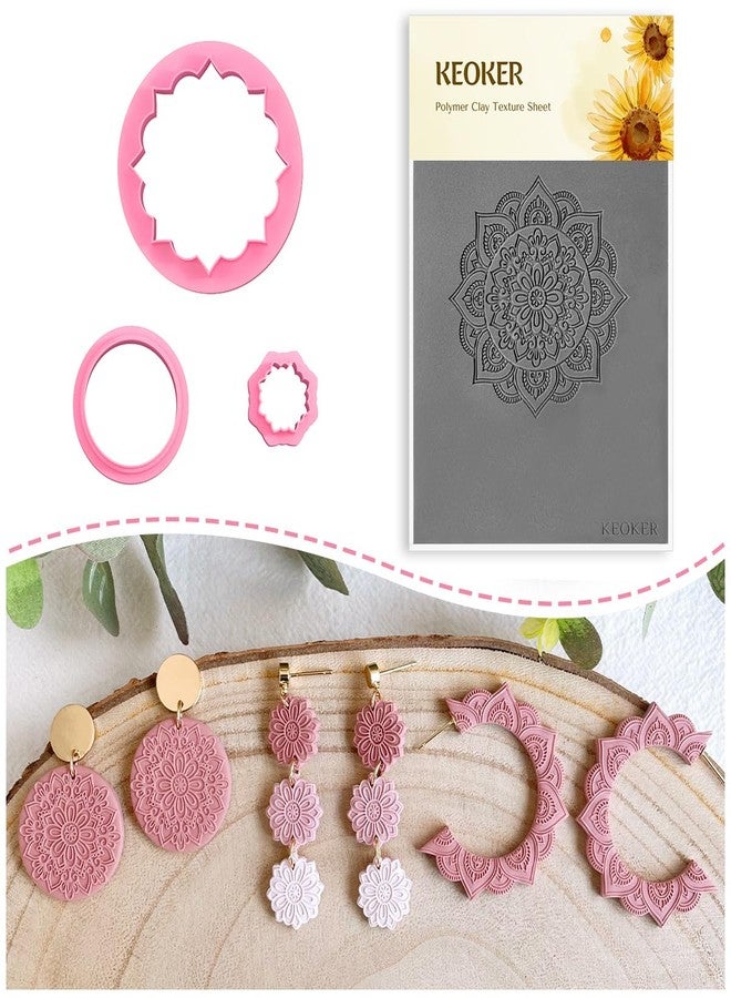 Keoker Mandala Polymer Clay Cutters and Texture Mats - 3 Earring Cutters and 1 Mandala Texture Sheet - Image 1