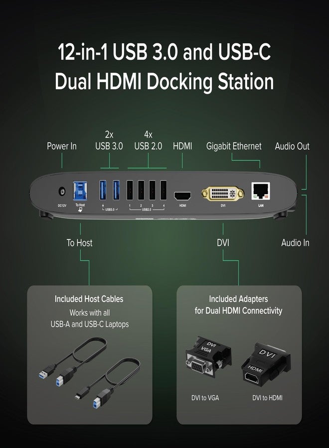 Plugable USB 3.0 Dual Monitor Horizontal Docking Station for Windows - Image 2