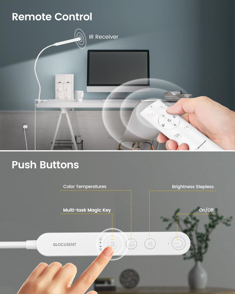 Glocusent 38 LED Clip On Light: 5W Eye Caring Book Lights for Reading at Night - 5 Color & 5 Brightness with a Remote, 30-Min Auto Off Timer, Multi-Purpose Clip Lamp for Bed Reading/Studying/Working - Image 5
