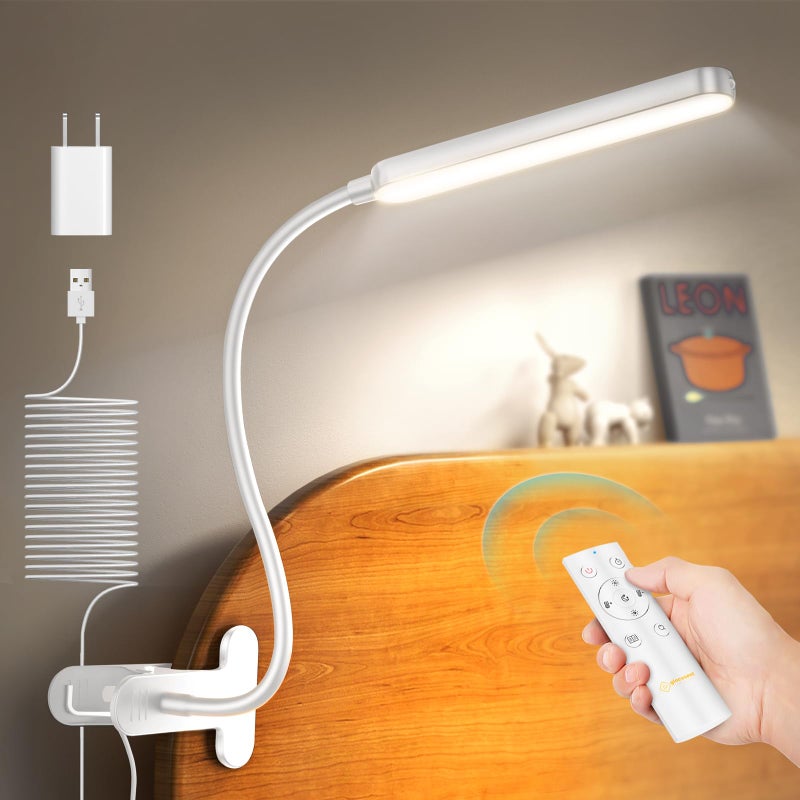 Glocusent 38 LED Clip On Light: 5W Eye Caring Book Lights for Reading at Night - 5 Color & 5 Brightness with a Remote, 30-Min Auto Off Timer, Multi-Purpose Clip Lamp for Bed Reading/Studying/Working - Image 1