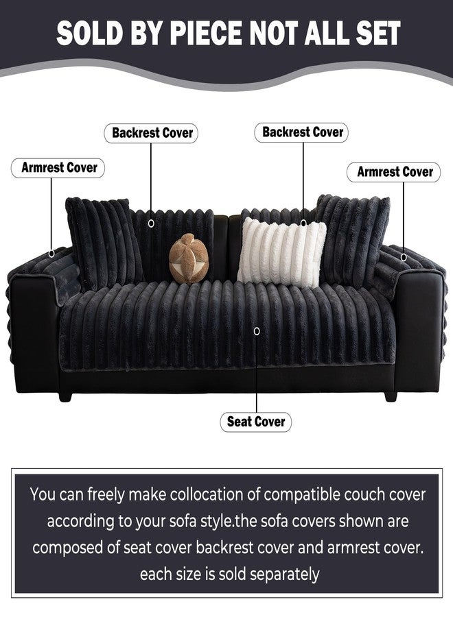 XSlive Faux Rabbit Fur Couch Sofa Cover Washable, Shaggy Fuzzy Sectional Couch Cover, Stripe Non-Slip Soft Plush Sofa Slipcover Furniture Protector for Dogs, Pets (Dark Grey,28"x28") - Image 2