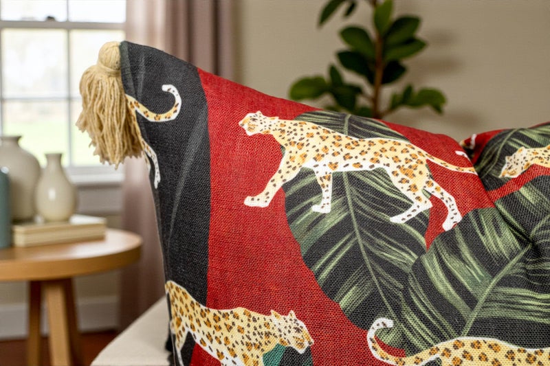 VAGMINE Throw Pillow Cover 20x20 â€“ Animal Printed Poly-Cotton Square Accent Cushion Cover with Tassels â€“ Madhuban Cheetah - Image 2