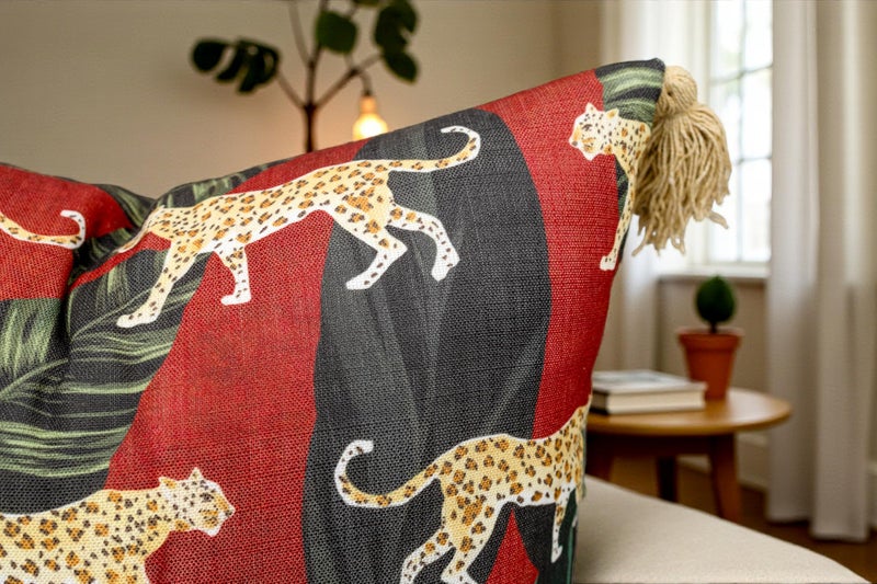 VAGMINE Throw Pillow Cover 20x20 â€“ Animal Printed Poly-Cotton Square Accent Cushion Cover with Tassels â€“ Madhuban Cheetah - Image 1