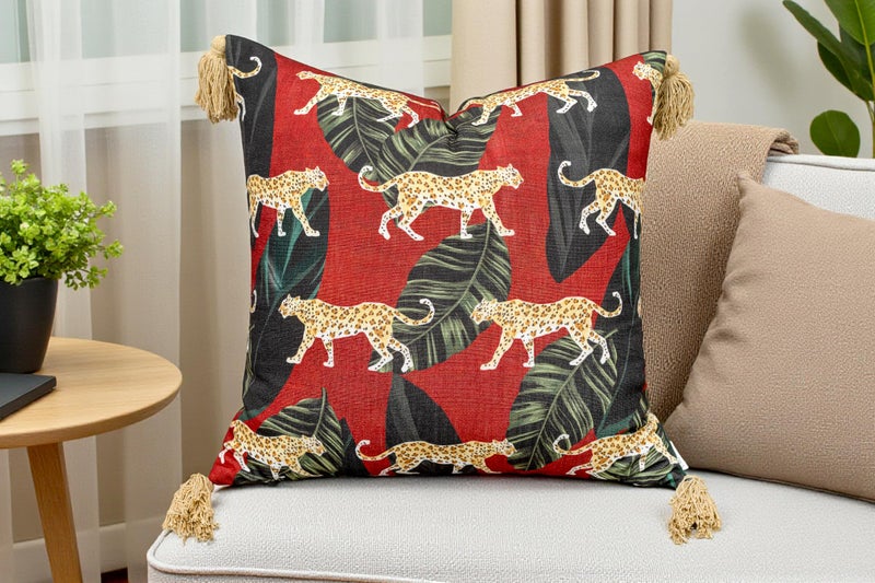 VAGMINE Throw Pillow Cover 20x20 â€“ Animal Printed Poly-Cotton Square Accent Cushion Cover with Tassels â€“ Madhuban Cheetah - Image 4