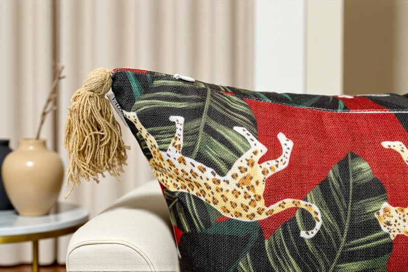 VAGMINE Throw Pillow Cover 20x20 â€“ Animal Printed Poly-Cotton Square Accent Cushion Cover with Tassels â€“ Madhuban Cheetah - Image 3