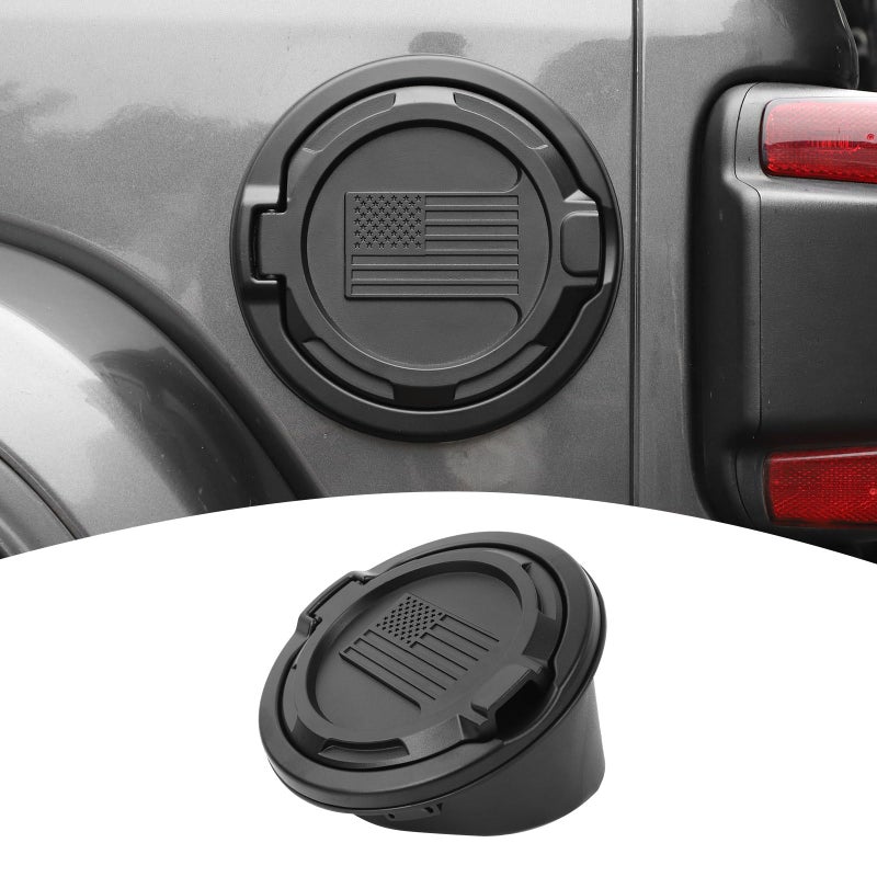 PDKLIN for Jeep JL Gas Cap Door Cover Aluminum Alloy for Jeep Wrangler JL JLU 2018-Present Black American Flag Design - Image 1