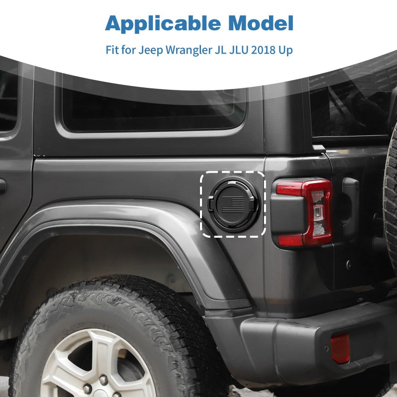 PDKLIN for Jeep JL Gas Cap Door Cover Aluminum Alloy for Jeep Wrangler JL JLU 2018-Present Black American Flag Design - Image 3