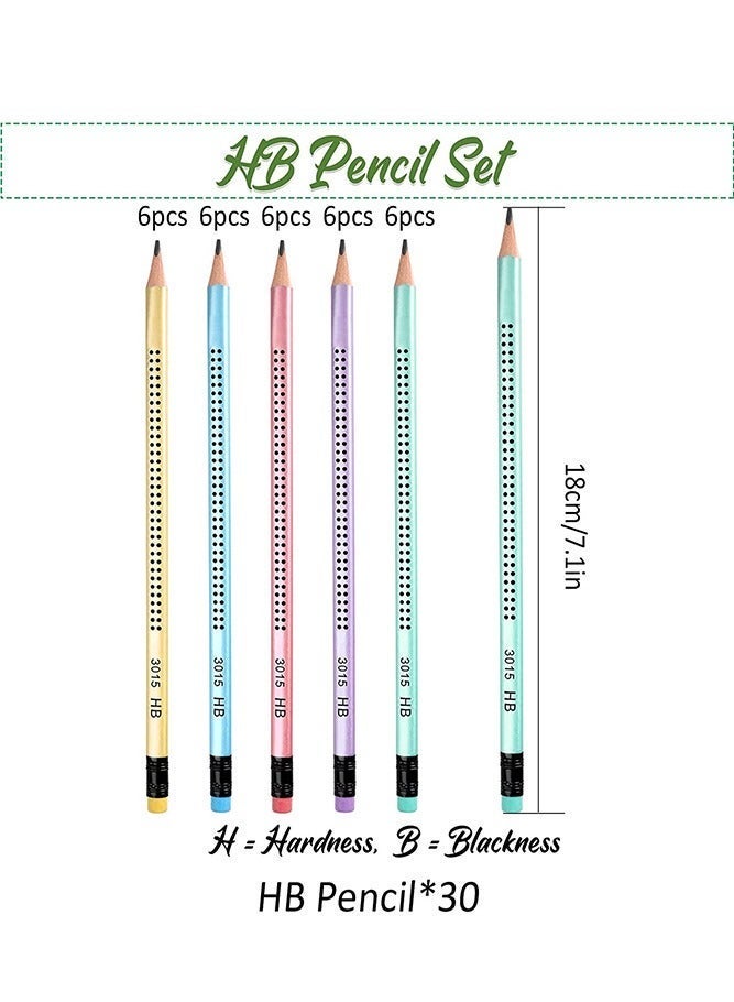 QiLi 30 Pcs Wooden Black HB Pencils, Pre-Sharpened Pencil with Eraser, Triangle Non Slip Grip Graphite Pencil for Writing Drawing Sketching, Smooth Student Exam Tool for School Office Home - Image 3
