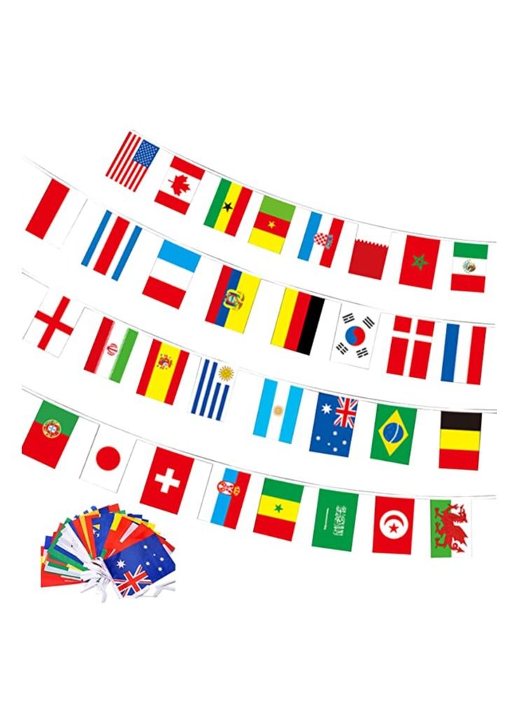 Generic أعلام كأس العالم لكرة القدم 2022، لافتات أعلام 32 دولة من البوليستر على الوجهين لكأس العالم والحديقة والبار وكأس العالم لكرة القدم قطر والمطاعم والحفلات بطول 10 أمتار  - Image 1