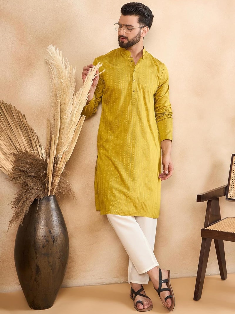 SWAGG INDIA كُرتا عادي مخلوط رايون للرجال مخطط - Image 2