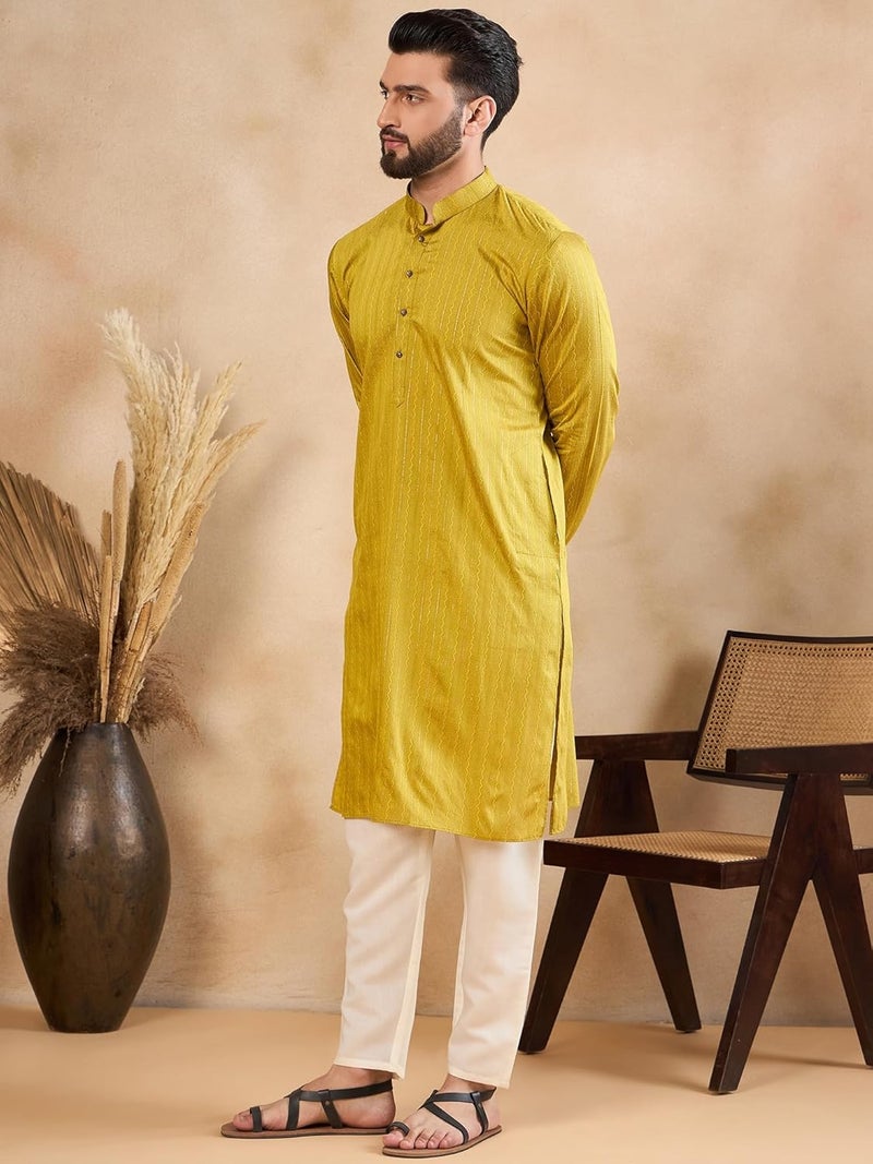 SWAGG INDIA كُرتا عادي مخلوط رايون للرجال مخطط - Image 3